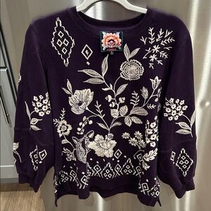 Johnny Was Deep Purple Embroidered Sweater